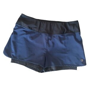 MPG Sport Women's Black/Navy Lined Athletic Activewear Running Shorts